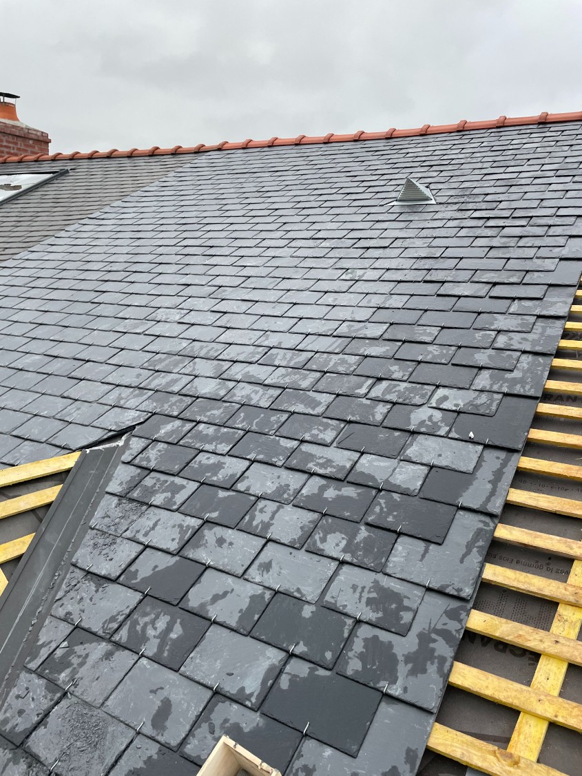 Toit en ardoise humide